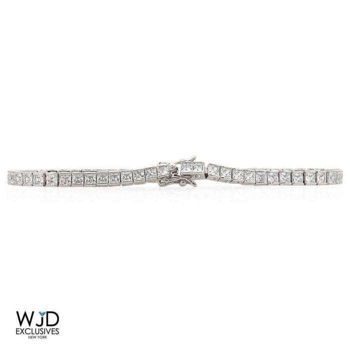 White Gold Over Sterling Silver 4mm Princess CZ Tennis Bracelet 7.25"