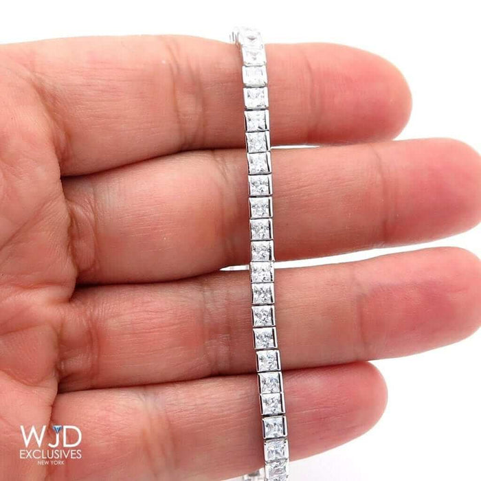 White Gold Over Sterling Silver 4mm Princess CZ Tennis Bracelet 7.25"