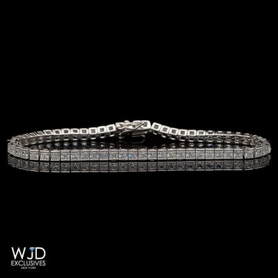 White Gold Over Sterling Silver 4mm Princess CZ Tennis Bracelet 7.25"