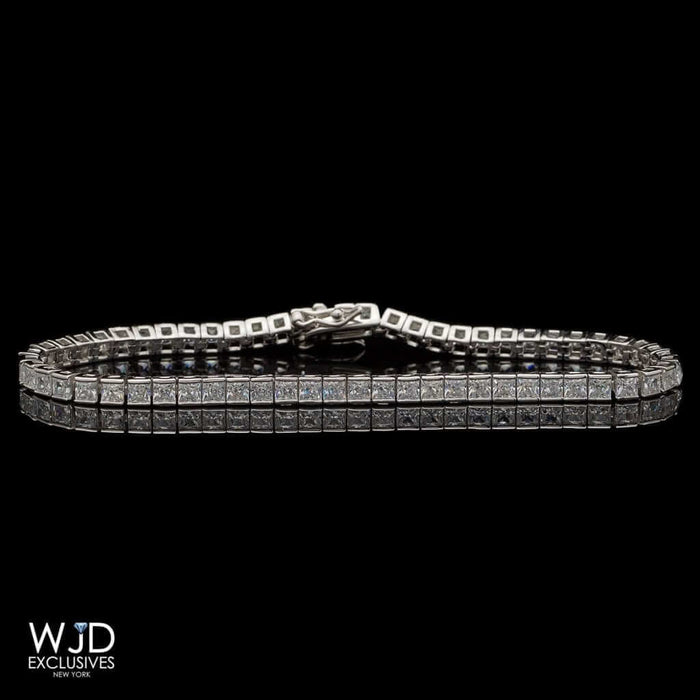 White Gold Over Sterling Silver 4mm Princess CZ Tennis Bracelet 7.25"