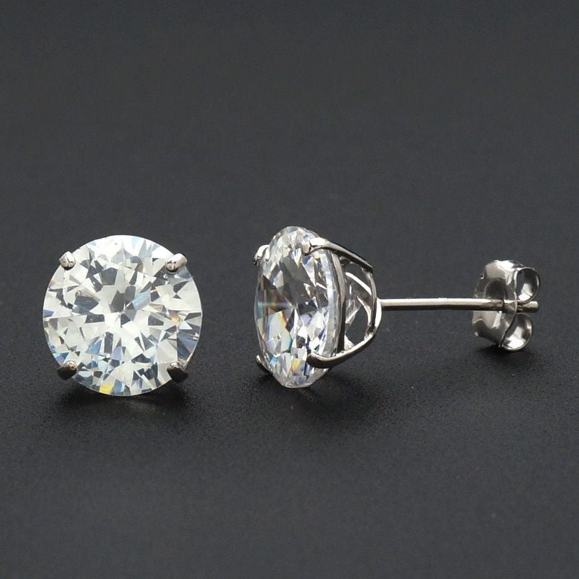 5CTW CZ Brilliant-Cut 14k White Gold Push Back Stud Earrings 9mm