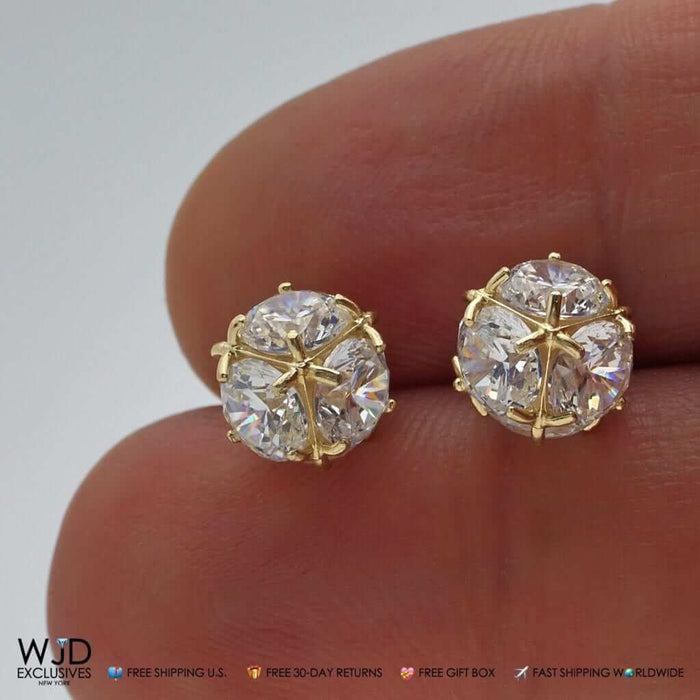 14K Yellow Gold 5Ct CZ Ball Screw Back Stud Earrings 9mm