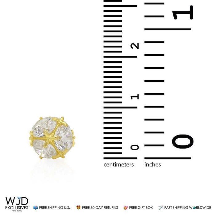 14K Yellow Gold 5Ct CZ Ball Screw Back Stud Earrings 9mm