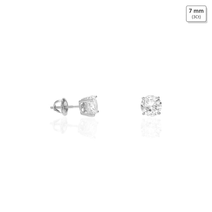 925 Sterling Silver Round CZ Solitaire Screw Back Stud Earrings