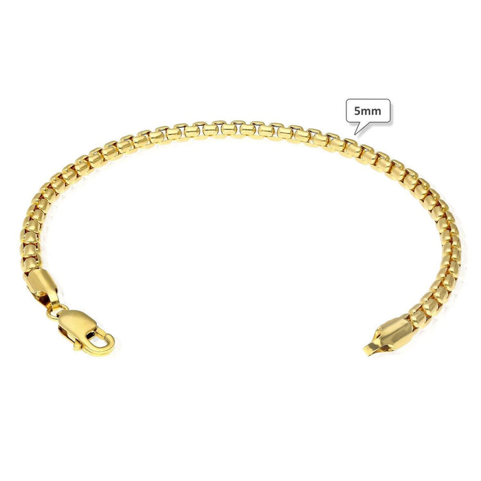 14K Yellow Gold 2.5mm, 3.5mm, 5mm Round Box Anklet (Solid Links) 10"