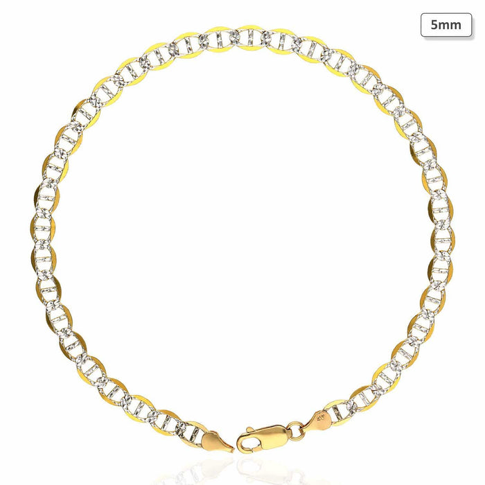 10K Yellow Gold Diamond-Cut Pave 5mm-6mm Anchor Mariner Anklet (Solid Links) 10"