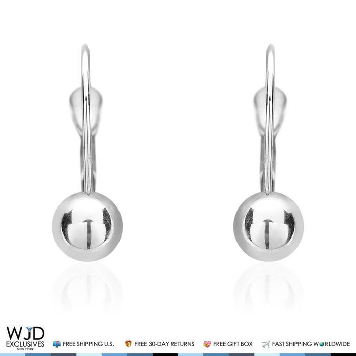 14K White Gold 5mm Ball Lever Back Earrings 17mm