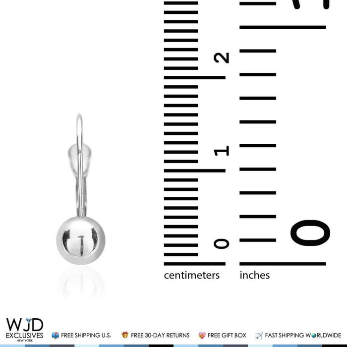 14K White Gold 5mm Ball Lever Back Earrings 17mm