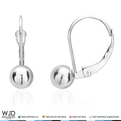 14K White Gold 5mm Ball Lever Back Earrings 17mm