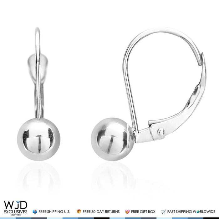 14K White Gold 5mm Ball Lever Back Earrings 17mm