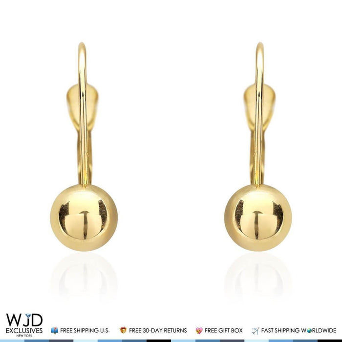 14K Yellow Gold 5mm Ball Lever Back Earrings 17mm
