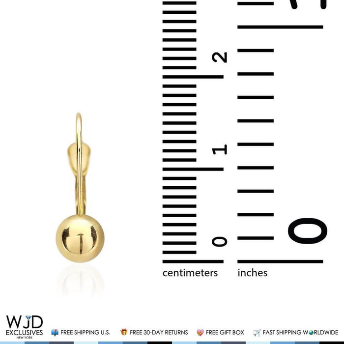 14K Yellow Gold 5mm Ball Lever Back Earrings 17mm