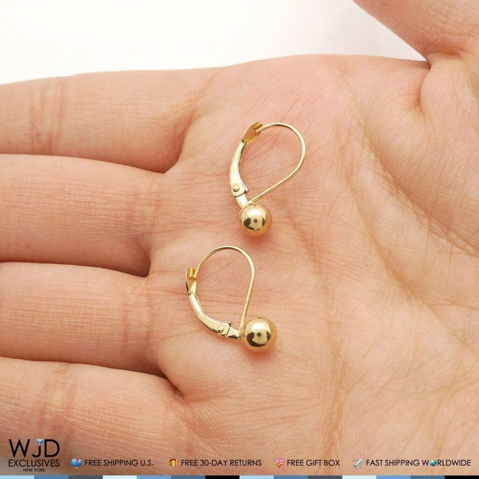 14K Yellow Gold 5mm Ball Lever Back Earrings 17mm