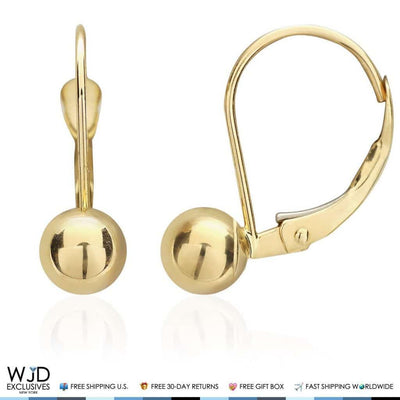 14K Yellow Gold 5mm Ball Lever Back Earrings 17mm