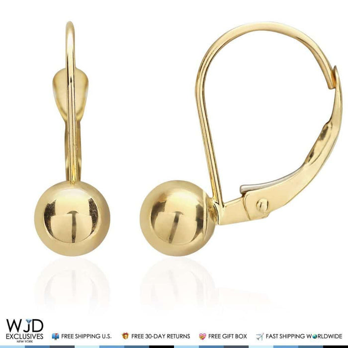 14K Yellow Gold 5mm Ball Lever Back Earrings 17mm