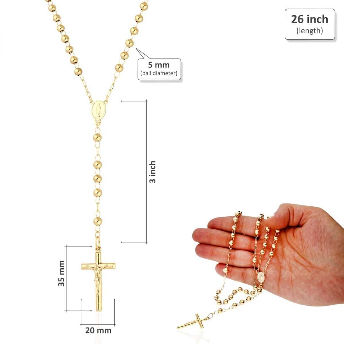 10K Yellow Gold 3mm-7mm Beads Rosary Necklace (Hollow) 26" 30"