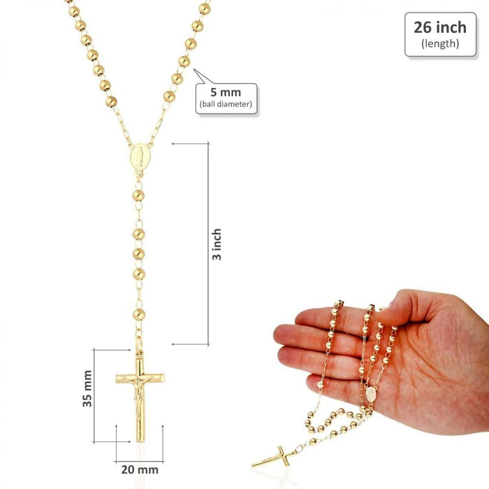 10K Yellow Gold 3mm-7mm Beads Rosary Necklace (Hollow) 26" 30"