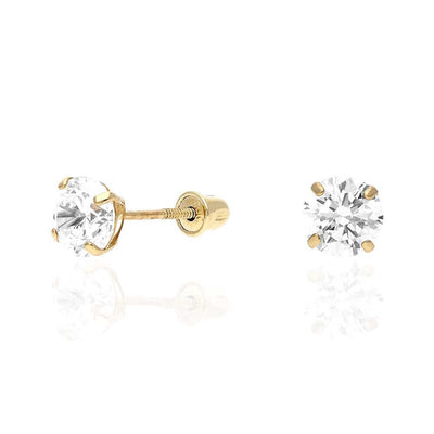 1CTW CZ 14K Yellow Gold Brilliant Screw Back Stud Earrings 5mm