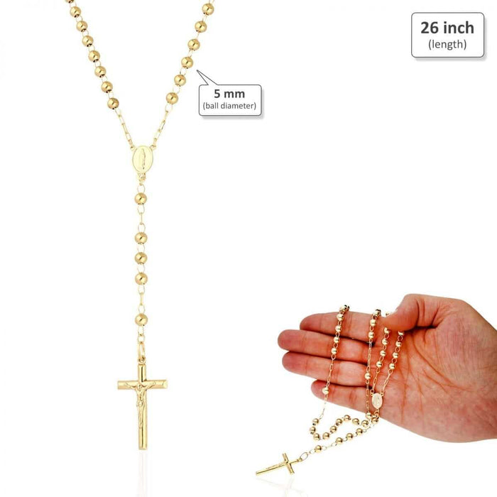 10K Yellow Gold 3mm-7mm Beads Rosary Necklace (Hollow) 26" 30"
