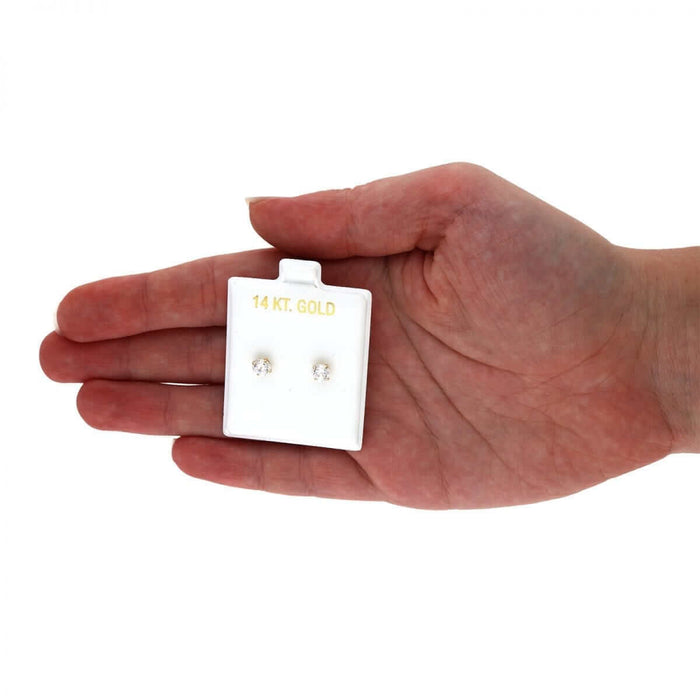 Real 14K Gold CZ Stud Screw Back Earrings 0.10Ct-4Ct