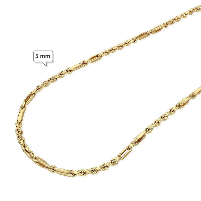 10K Solid Gold Diamond-Cut 4-8mm Milano Figaro Rope Chain (Hollow) 20-32"