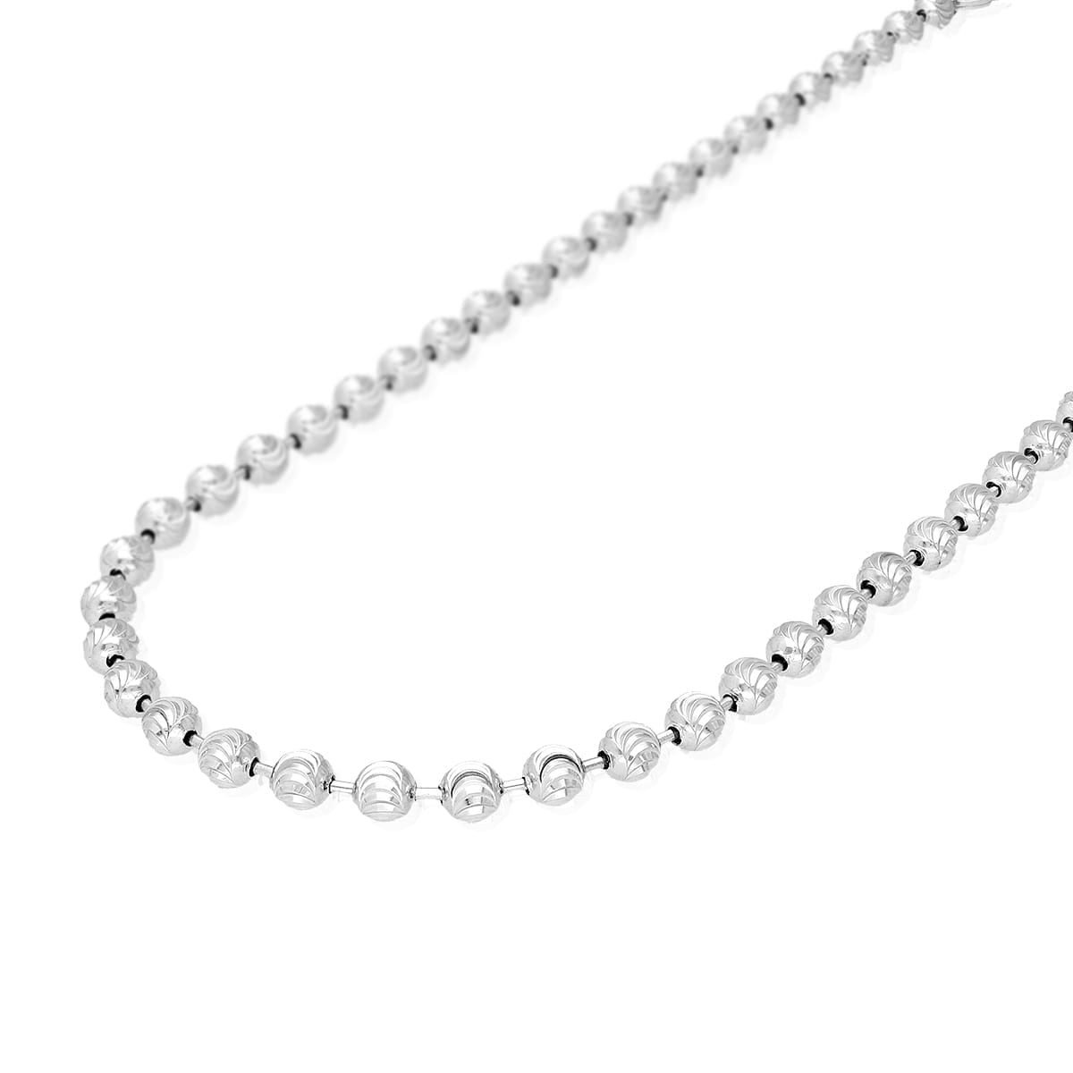 925 Silver 4mm 5mm 6mm Unisex White Half Moon Cut Beaded Chain Necklace 18"-30"