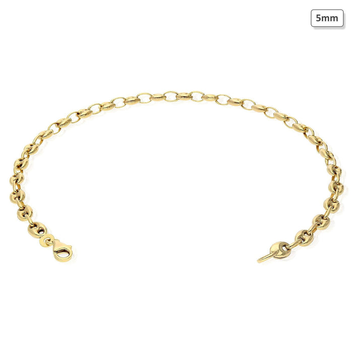 14K Yellow Gold Puffed Anchor Mariner 4mm 5mm Anklet (Hollow) 10"