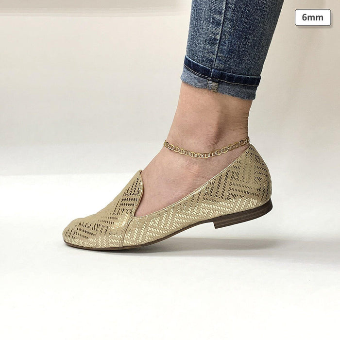 10K Yellow Gold Diamond-Cut Pave 5mm-6mm Anchor Mariner Anklet (Solid Links) 10"