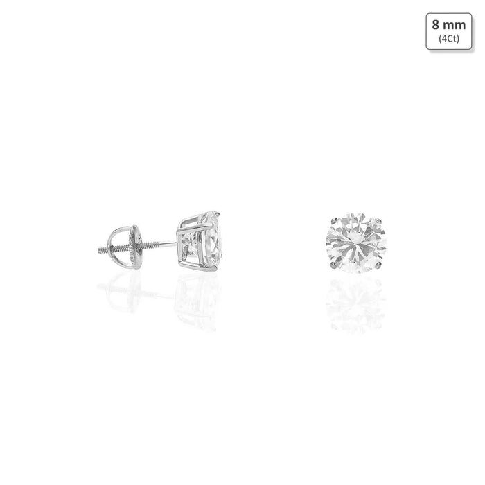 925 Sterling Silver Round CZ Solitaire Screw Back Stud Earrings