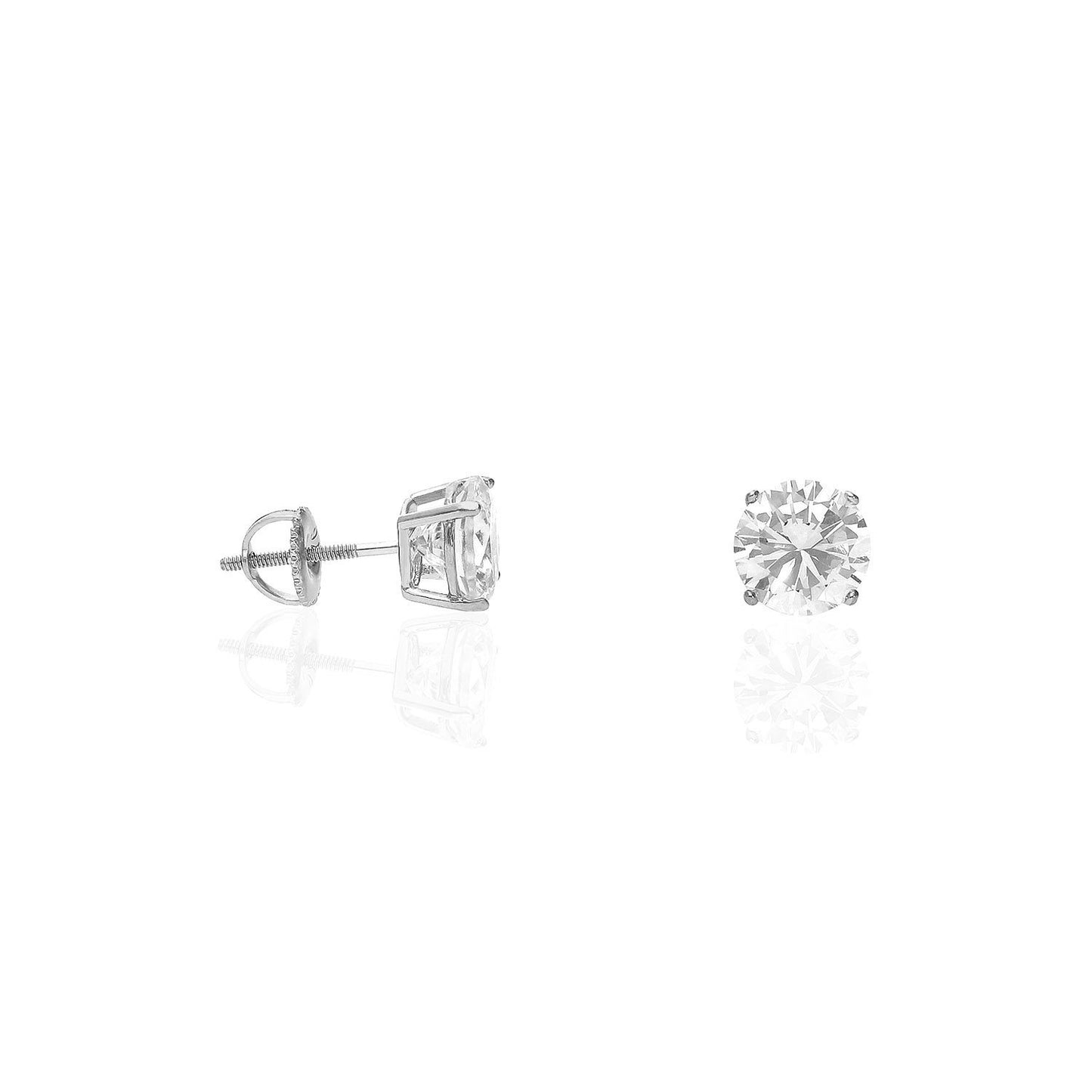 925 Sterling Silver Round CZ Solitaire Screw Back Stud Earrings