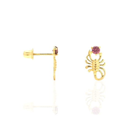 14K Yellow Gold Round Simulated Birthstone Scorpion Screw Back Stud Earrings
