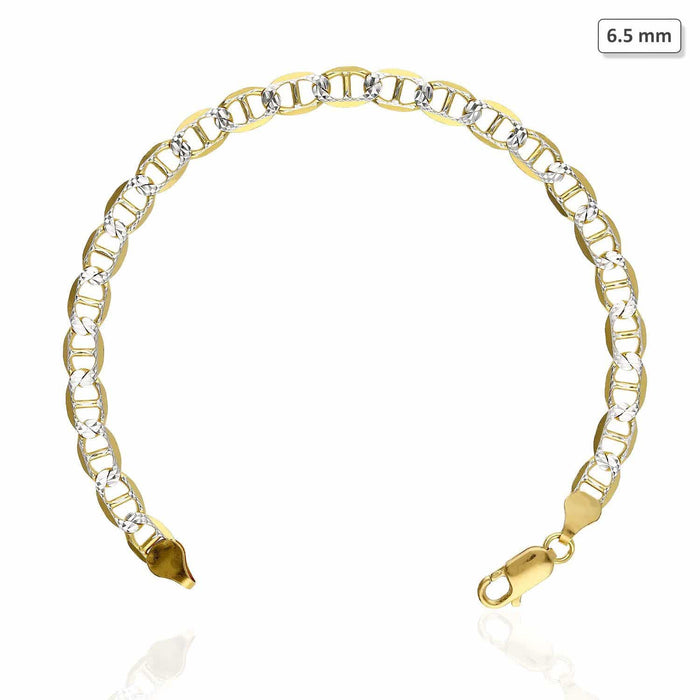 14K Yellow Gold Over Silver Diamond-Cut Pave Mariner Anchor Bracelet (Solid Links) 8.5"