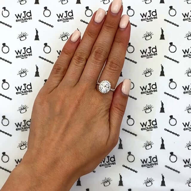 3.2CTW Natural Diamond & Oval-Cut Moissanite 14K Gold White Halo Engagement Ring