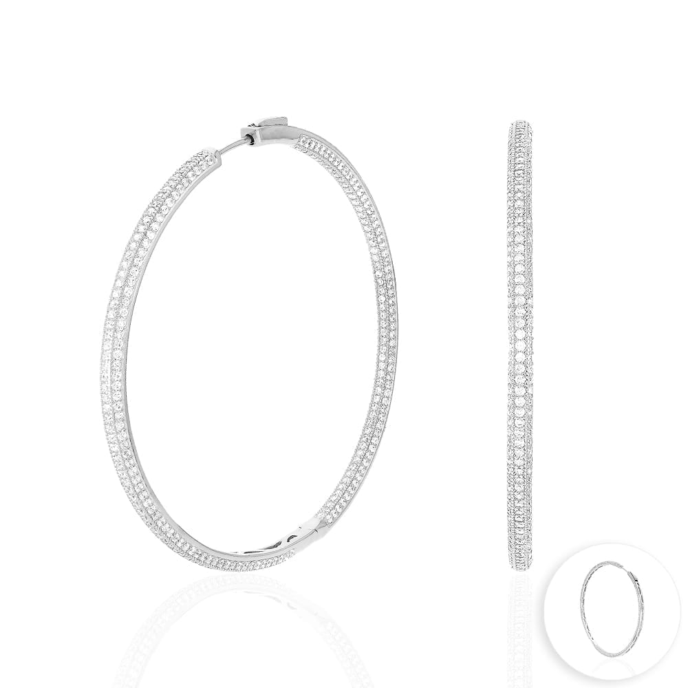 925 Sterling Silver Rhodium Finish Micro Pave CZ Hoop Earrings