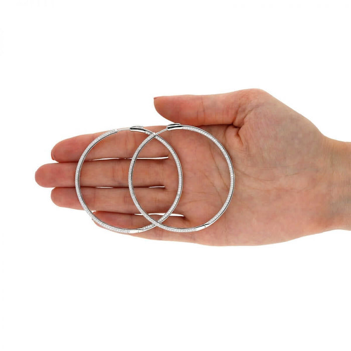 925 Sterling Silver Rhodium Finish Micro Pave CZ Hoop Earrings