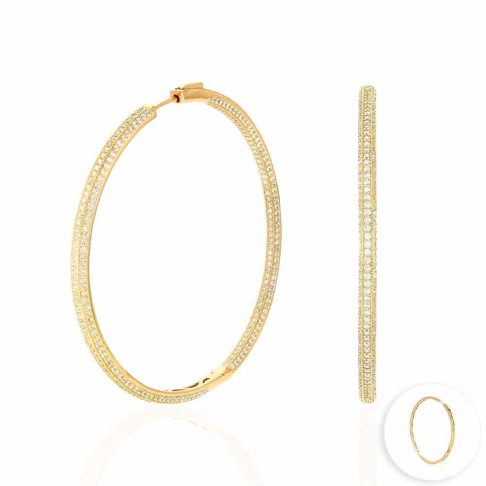 14k Yellow Gold Over 925 Sterling Silver Pave CZ Hoop Earrings