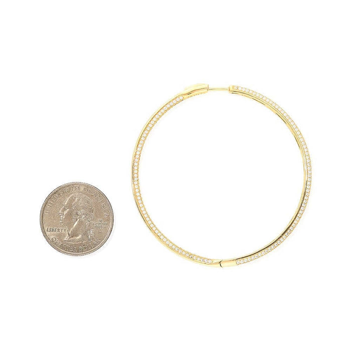 14k Yellow Gold Over 925 Sterling Silver Pave CZ Hoop Earrings