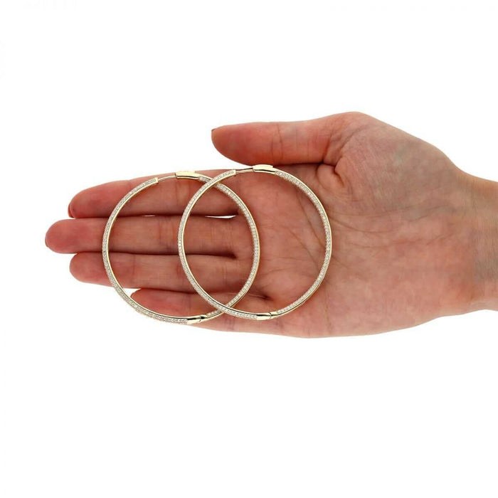 14k Yellow Gold Over 925 Sterling Silver Pave CZ Hoop Earrings