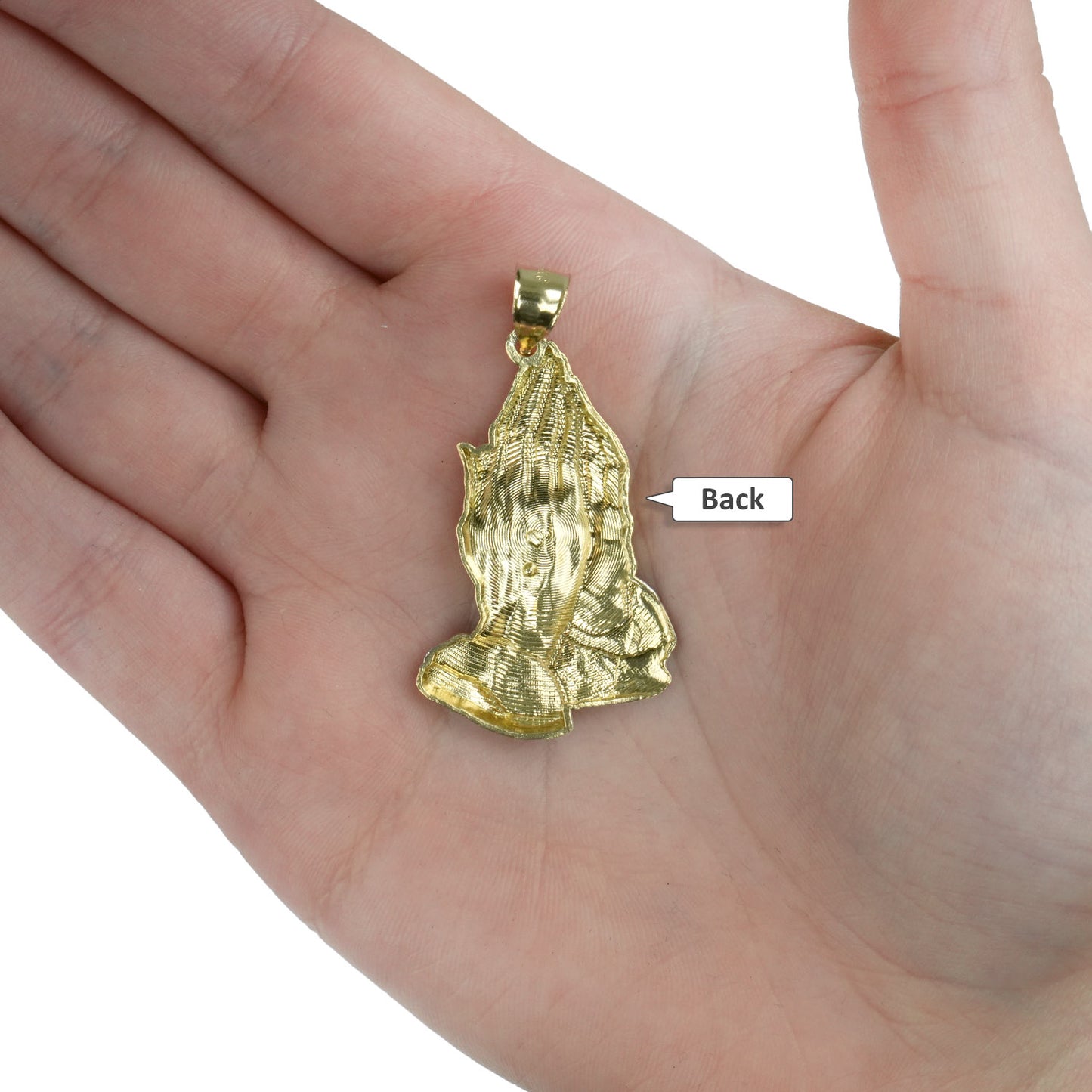 10K Yellow and White Gold Praying Hands Religious Pendant 2"