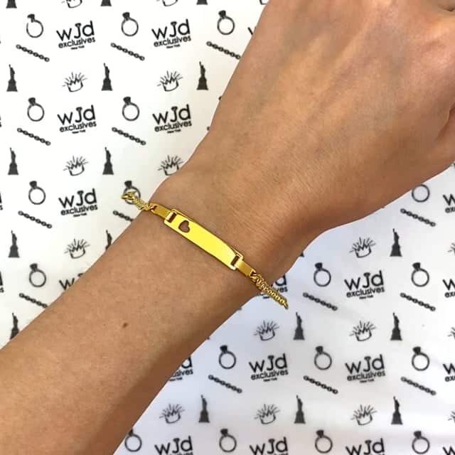 Kids Yellow Gold Over Sterling Silver 3.5mm Anchor Mariner Heart Engravable ID Bar Bracelet (Solid Links) 6"