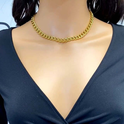 14K Gold Over Silver 8mm Hollow Miami Cuban Choker Necklace 14"-17" Adjustable