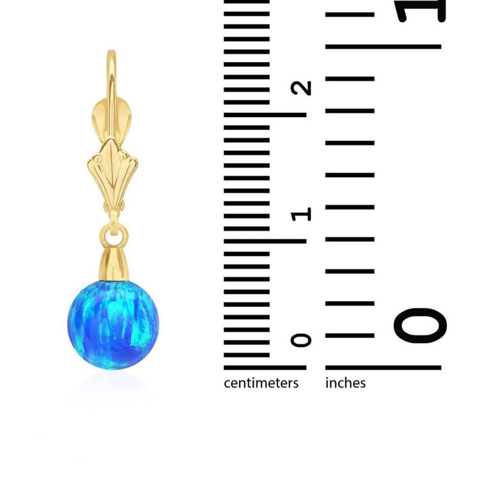 14K Gold 7mm Ball Fire Opal Leverback Dangle Earrings