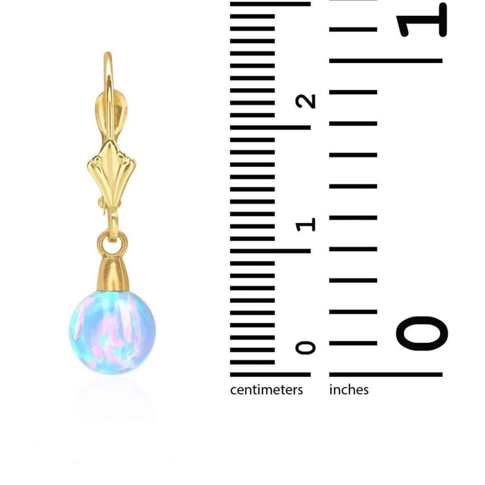 14K Gold 7mm Ball Fire Opal Leverback Dangle Earrings