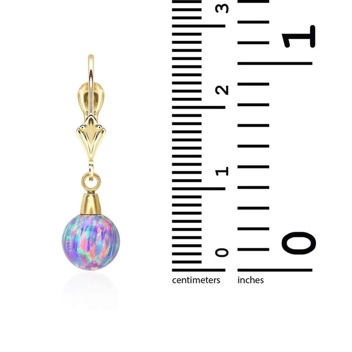 14K Gold 7mm Ball Fire Opal Leverback Dangle Earrings
