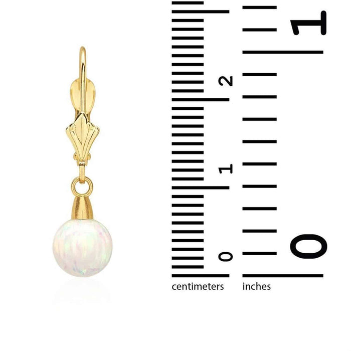 14K Gold 7mm Ball Fire Opal Leverback Dangle Earrings
