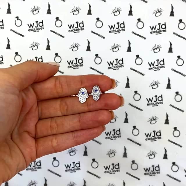 925 Sterling Silver CZ Sapphire Eye Hamsa 11.5mm Stud Earrings