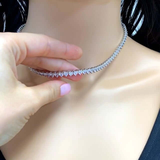 Heart-Cut CZ 5mm Sterling Silver Tennis Necklace 16"