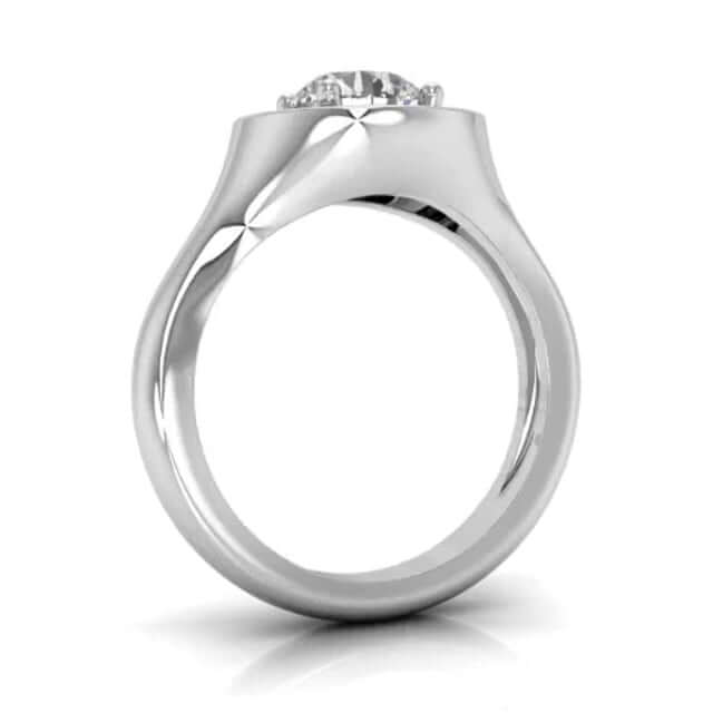 1.80CTW Natural Diamond and Moissanite Bezel 14K Gold White Halo Engagement Ring