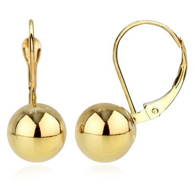 8mm Diameter Ball Lever Back Earrings 14K Yellow Gold 0.8"