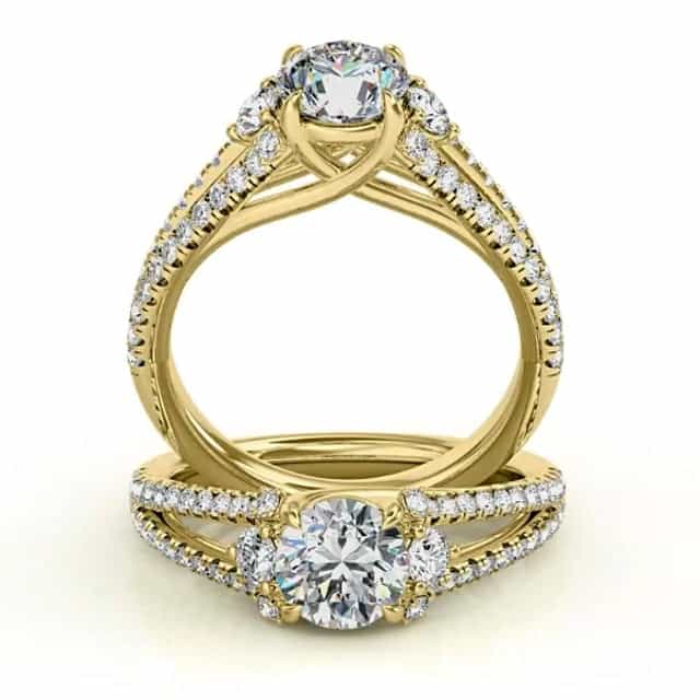 1.65CTW Natural Diamond & Moissanite Split Shank 18K Gold Engagement Ring
